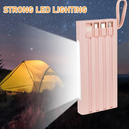 Portable Charger with Built in Cables,10000mAh Power Bank with LED Lamp Fast Charging 3.0 USB C External Battery Pack Phone Charger with LED Display for iPhone, Samsung and Cell Phones (Pink) - color: Pink