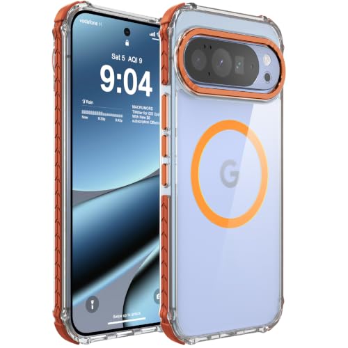 DEERLAMN Strong Magnetic Case for Google Pixel 10 Pro XL 6.8-Inch,Compatible with Magsafe,Military Grade Drop Protection,Clear Slim Shockproof Protective Phone Cover, Transparent+Orange - color: Clear+Orange, size: For Pixel 10 Pro XL/11-Pro-XL-6.8-Inch