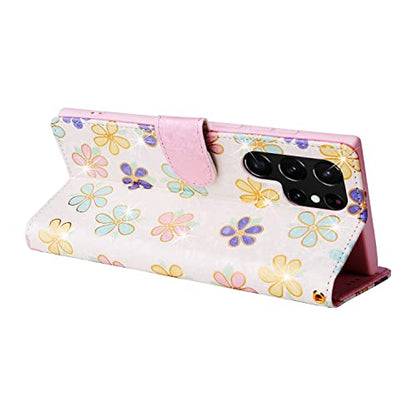 UEEBAI Wallet Case for Samsung Galaxy S22 Ultra 5G, PU Leather Case Kickstand RFID Blocking Flip Case Card Slots Wrist Strap Relief Engraved Pattern Magnetic Closure Flower Folio Case, White Daisy - color: White Daisy, size: Samsung Galaxy S22 Ultra 5G
