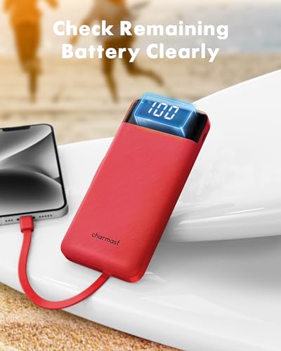 charmast Portable Charger with Built-in Cables X 4, Portable Phone Charger - color: Red
