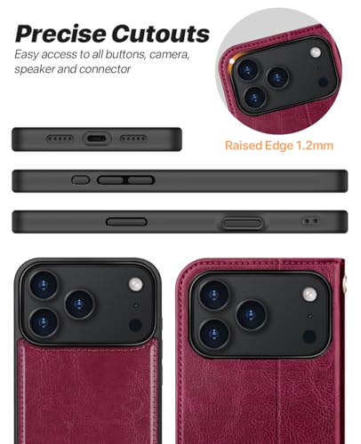 OCASE for iPhone 17 Pro Detachable Wallet Case with Card Holder, 2 in 1 PU Leather Flip Folio with RFID Blocking Stand Wrist Strap Shockproof Phone Cover 6.3 Inch 2025, Burgundy - color: Burgundy, size: iPhone 17 Pro