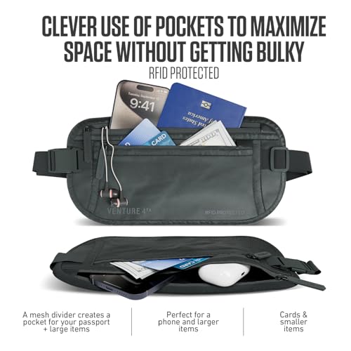 VENTURE 4TH Travel Money Belt, RFID Blocking Passport Holder - Sleek Gray - color: Sleek Gray
