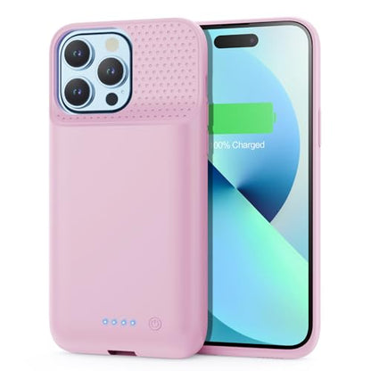 Battery Charging Case for iPhone 12Pro Max/13Pro Max/14Pro Max/14Plus (6.7 Inch), Powerful 8600mAh Portable Rechargeable Charger Case for iPhone 14ProMax/14Plus/13Promax/12Promax Battery Case-Pink - color: Pink