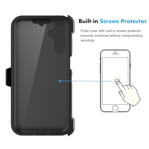 Njjex Rugged Case for Samsung Galaxy A16 5G, for Samsung A16 5G Case with Belt Clip Holster, Built-in Screen Protector Heavy Duty Shockproof Locking Swivel Holster Kickstand Hard Phone Cover [Black] - color: Black/Black