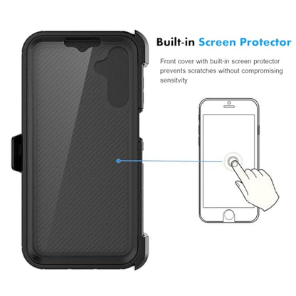 Njjex Rugged Case for Samsung Galaxy A16 5G, for Samsung A16 5G Case with Belt Clip Holster, Built-in Screen Protector Heavy Duty Shockproof Locking Swivel Holster Kickstand Hard Phone Cover [Black] - color: Black/Black