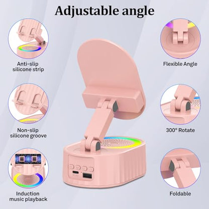 AKLLCCR Wireless Induction Bluetooth Speaker 5in1 Phone Holder Speaker - color: Pink