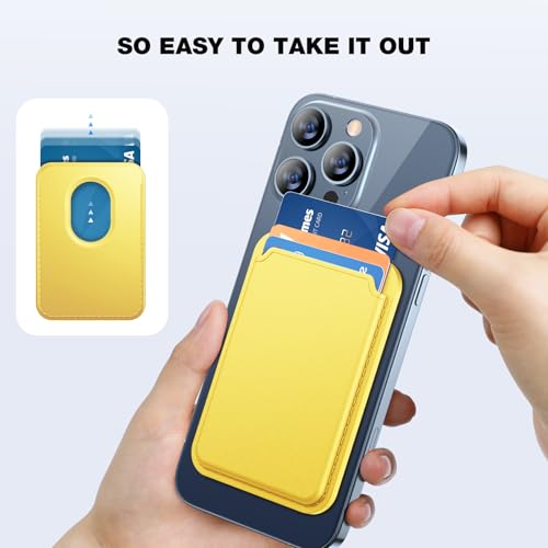 Miracase Magnetic Wallet, Compatible with MagSafe Wallet, 3-Card Holder, for iPhone 15/14/13/12 Series，Lemon - color: C-Lemon, style: Basic Wallet