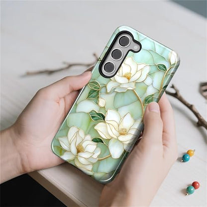 Case Compatible with Samsung Galaxy S23 Plus, Hybrid 2-Layer Hard Shell Protection Case, Shockproof Protective Tough Phone Cover, Blooming Cyan Flowers - color: Blooming Cyan Flowers, size: Samsung Galaxy S23 Plus