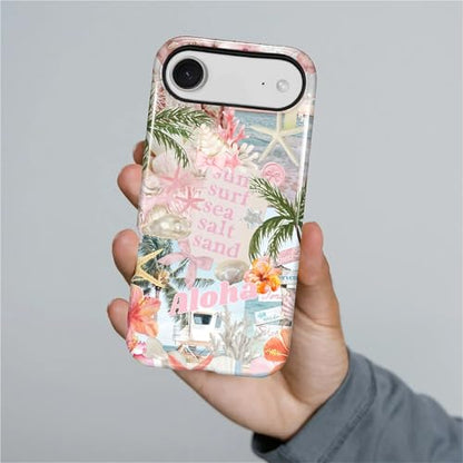 Case for iPhone 17 Air, Cute Phone Case, Aloha Summer Collage | Hybrid 2-Layer Phone Cover，Military-Grade Protection Durable Shockproof Anti-Scratch Cases - color: Pink Aloha Summer Collage, size: Iphone 17 Air