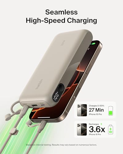 Belkin 20000mAh 20W Power Bank, Digital Display, 2 USB C and USB A Ports - color: Sand, style: 20K mAh