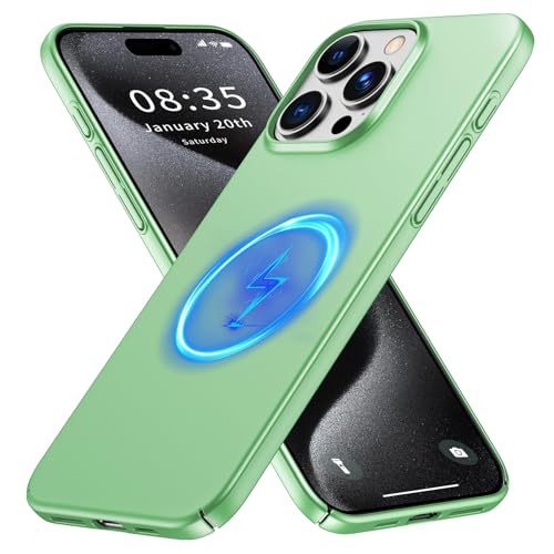 GRECAZO Magnetic Ultra Thin Frosted Designed for iPhone 15 Pro Max Phone Case 6.7 inch(2023) Slim Minimalist Lightweight Matte Hard PC Compatible with Magsafe Cover Protective Bumper Case-Light Green - color: Light Green, size: iPhone 15 Pro Max