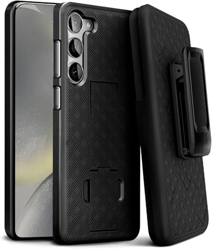 MOTIVE for Samsung Galaxy s24 Case with Belt Clip, Rigid, Kickstand | 6.1" | Ranger v1 Series, Black, 360° holster, open-top/open-bottom port access, textured grip, slim design - size: S24