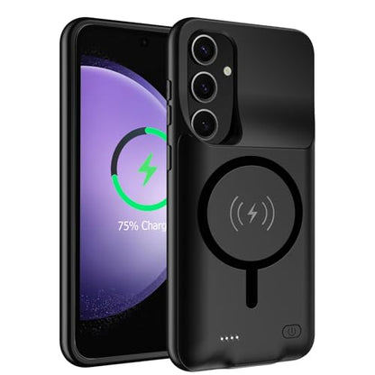 Battery Case for Galaxy S23 FE,Upgraded 12000mAh High Capacity Rechargeable Portable Protective Extended Charger Case Wireless Charging Compatible with S23 FE(6.4 inch) Charging Case & Carplay Black - size: Galaxy S23 FE