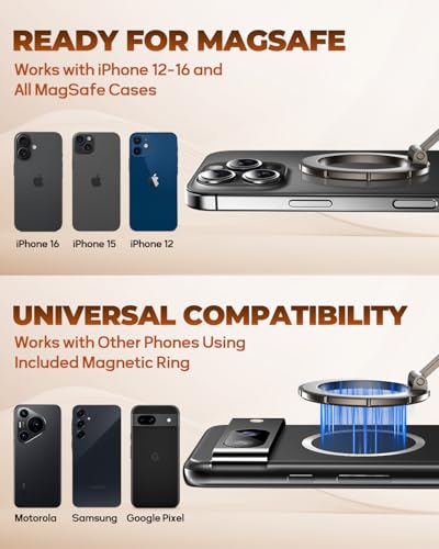 UBeesize Magsafe Phone Ring Stand, Portable Magnetic Phone Grip and Double Side Holder for Desk, Travel, Kitchen, Gym, Kickstand for iPhone 17/16/15/14/13/12 Series Case All Phones