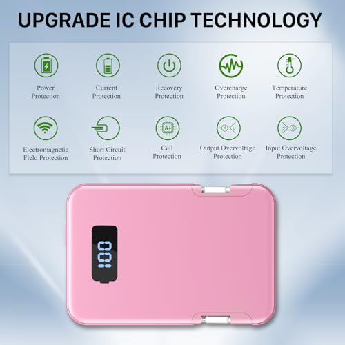 Ultra-Slim 5000mAh Portable Charger for iPhone & Android, Mini Power Bank with Built-in Cables (USB-C & iOS), 5V/2A Small External Battery Pack for iPhone 16/15/14/13, Samsung, Google – Pink