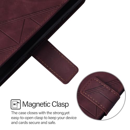 Faux Leather Flip Wallet Case for Motorola Moto G75, YBS WineRed | Card Slots Storage, Magnetic Closure, Hands-Free Kickstand, RFID Blocking, Precise Cutouts - color: Wine red