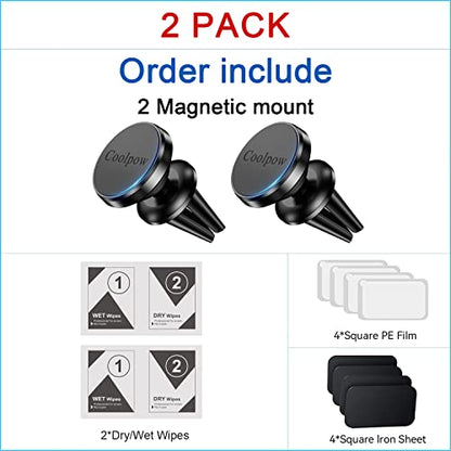【2-PACK】Car vent Magnetic Phone Mount[ Easily Install ] Reusable Magnetic phone holder for car vent air[ Strong Magnet ] [ 360° Rotation ] Fit for iPhone 17 Pro Max 16 15 Samsung & All cell phone