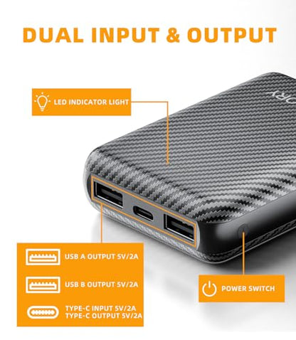 Heated Vest Battery Pack,𝟏𝟐𝟎𝟎𝟎𝐦𝐀𝐡 5V 2A/3A USB-C Out/in Power Bank for Heated Jacket Heated Pad Heated Hoodies Pocket Size Black - size: 5V 12000mAh Black