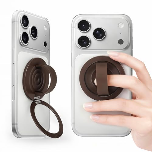 Upgraded Magnetic Phone Grip&Phone Stand, Liquid Silicone Soft and Portable Phone Ring, Removable Finger Loop Ring Grip Holder for iPhone, Strong Magnetic , Compatible with MagSafe Phone Case Brown - color: Light Brown