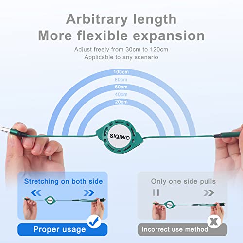 SIQIWO Retractable Multi USB C Charging Cable 3 in 1, QC3.0 Fast Charger - color: Green
