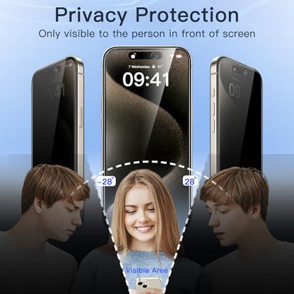 JETech Privacy Screen Protector for iPhone 15 Pro Max, 2-Pack - size: iPhone 15 Pro Max