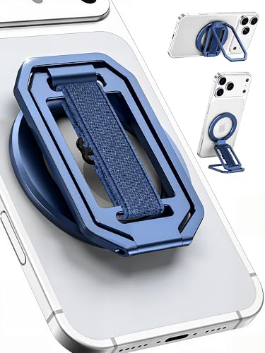 Ultra-Light & Durable Aluminum Phone Grip Stand for MagSafe with Strap - color: Blue(All-Aluminum)