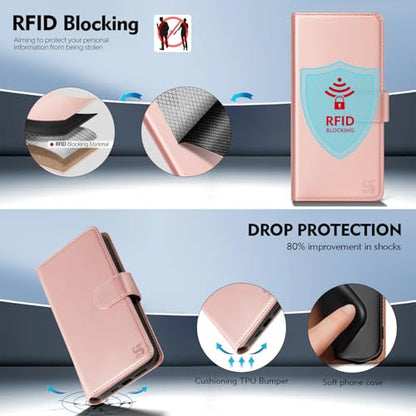 Shieldtop Compatible with Samsung Galaxy A03S US Wallet Case with Card Holder,RFID Blocking PU Leather Phone Case Folio Flip Shockproof TPU Protective Cover Credit Card Slots Women Men,Rose Gold - color: Rose Gold