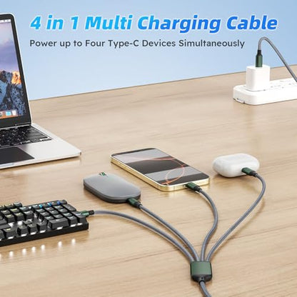 USBC to USBC Cable, 4 in 1 USB C Multi Charging Cable for Multiple Devices - color: Grey-green