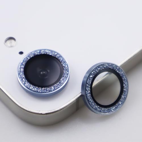 BONVAN for iPhone 15/15 Plus Camera Lens Protector Bling Glitter Metal Crystal Tempered Glass Screen Accessories Sparkly Lens Cover, also Compatible with iPhone 16e (2PCS) (Blue) - color: Blue