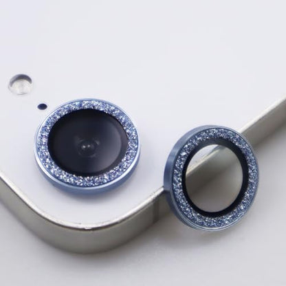BONVAN for iPhone 15/15 Plus Camera Lens Protector Bling Glitter Metal Crystal Tempered Glass Screen Accessories Sparkly Lens Cover, also Compatible with iPhone 16e (2PCS) (Blue) - color: Blue