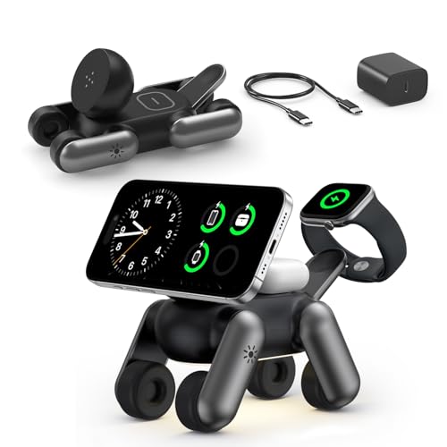 3 in 1 Charging Station for Apple Devices, Magnetic Wireless Fast Charger Stand Compatible with MagSafe for iPhone 17/16/15/14/13/12/Air Series, Apple Watch & Airpods - color: Black