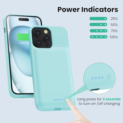 Battery Case for iPhone 15 Pro Max,Powerful 8600mah Ultra-Slim Protective Charging Case,15W Fast Charging Portable Rechargeable Expandable Battery Charger Cover for iPhone 15 Pro Max(6.7inch)-Green - color: Green