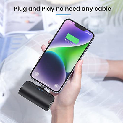 Mini Portable Charger Power Bank for iPhone,5200mAh Portable Phone Charger, Ultra-Compact PD Fast Charging Battery Pack Compatible with iPhone 14/14 Plus/Pro Max/13/12/12 Mini/11/XS/XR/X/8/7/6/6s - color: Black