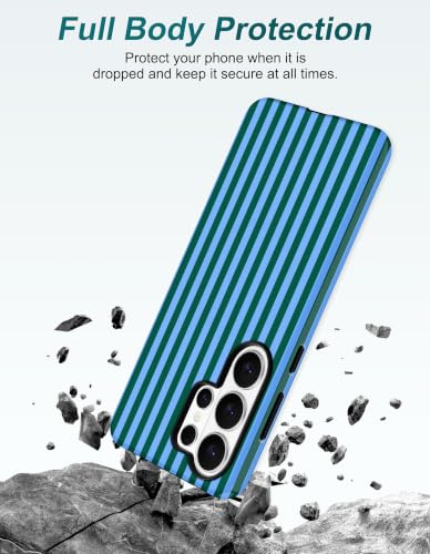 Magnetic Striped Phone Case for Samsung Galaxy A16 5G, Blue Green | Compatible with MagSafe, Cute Stripes Aesthetic Design, TPU and PC Protective Phone Cover for Women Men Girls Boys - color: Blue Green