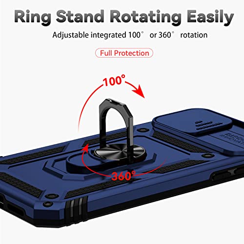 for iPhone XS Max Case with Camera Lens Cover HD Screen Protector, Dual Layer Military Grade Drop Protection Magnetic Ring Holder Kickstand Protective Phone Case for iPhone XS Max 6.5 inch (Navy Blue) - color: Navy Blue with camera cover Military-Grade 2n