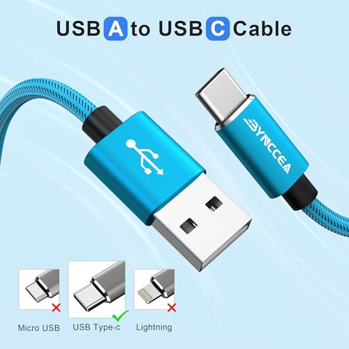 Bynccea 5 Pack USB C Cable 10ft Type C Charger Fast Charging Nylon Braided USB A to USB C Cable for Samsg Galaxy A15 A25 A35 A55 A54, S24 S23 S22 S21 S20 S10 S10E, Note 20 10, Moto G
