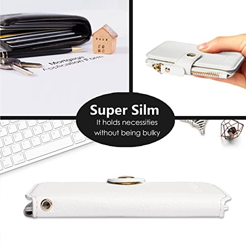M-Plateau Phone Wallet Stick on, PU Leather Card Holder with Zipper Pocket Compatible with iPhone Case (White) - color: White