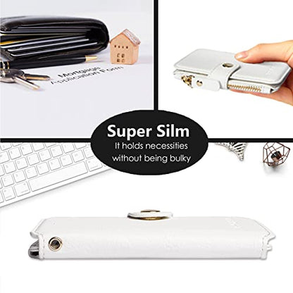 M-Plateau Phone Wallet Stick on, PU Leather Card Holder with Zipper Pocket Compatible with iPhone Case (White) - color: White
