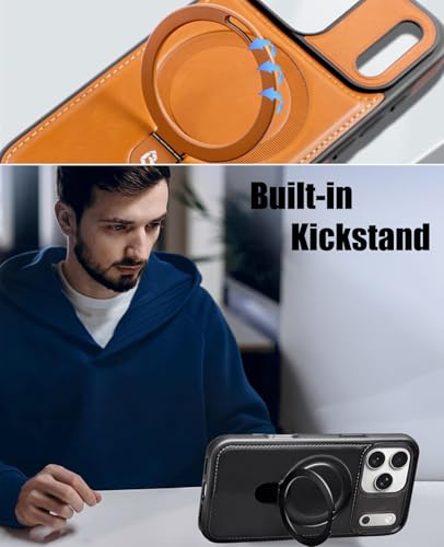 for iPhone 17 Pro Max Leather Case with Magnetic Ring Holder,[Compatible with Wireless Charging] Luxury Slim Shockproof Non-Slip Protective Kickstand Cover for iPhone 17 Pro Max (Black) - color: Black