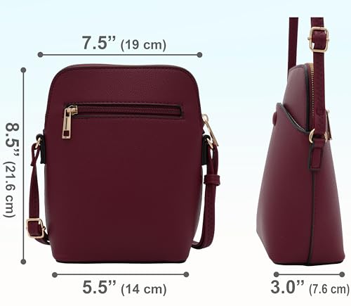 Small Crossbody Bag with Gold Hardware, Mini Shoulder Purse with Adjustable Strap - color: Wine
