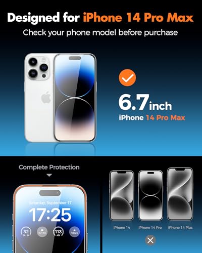 UNBREAKcable 4PCS Screen Protector for iPhone 14 Pro Max - 2 Privacy Tempered Glass+2 Clear Glass Double Shatterproof [Installation Frame] [9H Hardness] [Case Friendly] Anti-Scratch iPhone 6.7 inch - size: iPhone 14 Pro Max