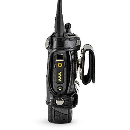 Turtleback Radio Holster for Motorola APX6000 – 2024 Upgraded – Durable Leather Belt Radio Holster with Heavy-Duty Ratcheting 2.25" Belt Loop – All-Button Access – Fits Slim or Extended Battery - color: Black APX6000 Belt Loop