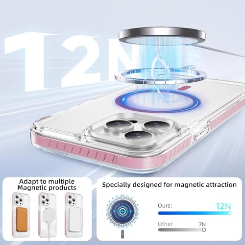 DEERLAMN Magnetic Clear Case for iPhone 12/iPhone 12 Pro 6.1-Inch, [Compatible with Magsafe][Anti-Yellowing] Transparent Slim Shockproof Protective Phone Cover, Pink - color: Pink, size: iPhone 12/12 Pro-6.1 Inch