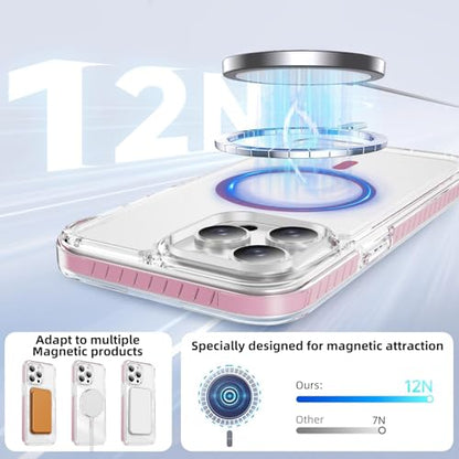 DEERLAMN Magnetic Clear Case for iPhone 12/iPhone 12 Pro 6.1-Inch, [Compatible with Magsafe][Anti-Yellowing] Transparent Slim Shockproof Protective Phone Cover, Pink - color: Pink, size: iPhone 12/12 Pro-6.1 Inch