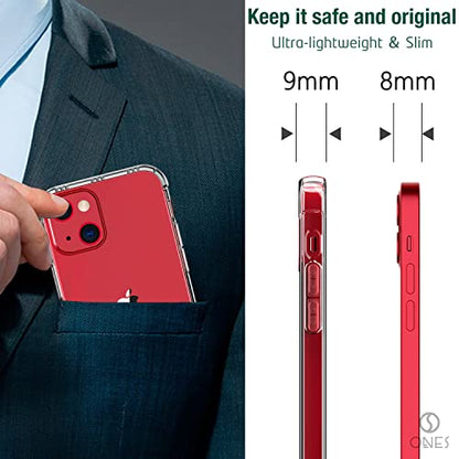 ONES for iPhone 13 mini Case Clear, Slim Soft TPU Silicone Cover, Military Drop Protective Thin Phone Bumper Case with Shockproof Airbags, Yellowing Resistant, Anti-Slip, Durability, Transparent - color: HD High Transparency, size: iPhone 13 mini