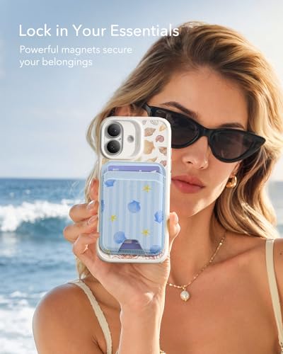 ESR Aura for MagSafe Wallet Women, 5 Card Holder for Phone, RFID Blocking | MagSafe Ring Included, Slim Magnetic Wallet for iPhone 17/16/15/14/13/12 Series, Selected Samsung, Coastal Summer, Sky Blue - color: Sky Blue