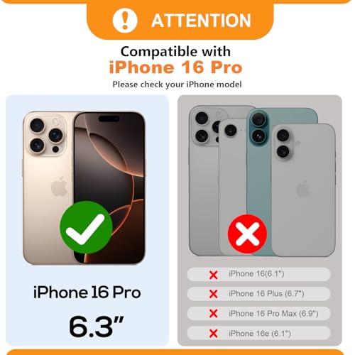 Bocasal Detachable Wallet Case Card Holder for iPhone 16 Pro, Black | RFID Blocking Kickstand Card Slots Holder PU Leather Magnetic Shockproof Wrist Strap Removable Flip Protective Cover 6.3 inch - color: Black