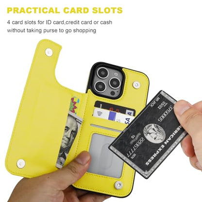 ONETOP for iPhone 16 Pro Max Wallet Case with Credit Card Holder,Yellow | Kickstand,ID/Cash Holder,Case Wallet with Card Slots,Double Magnetic Clasp,Durable PU Leather Shockproof Cover for Women Men - color: Yellow