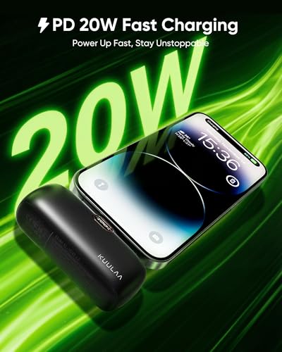 Kuulaa Small Portable Charger iPhone with Built-in Lightning Cable 5000mAh Power Bank Fast Charging for iPhone 14/13/13 Pro/12/12 Pro/11/XR/XS/X/8/7/6 Black - color: Black
