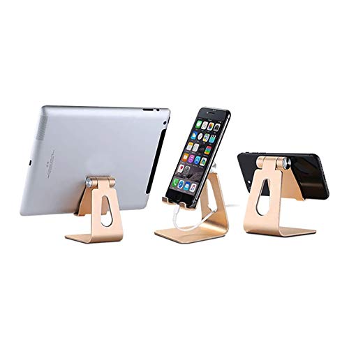 Phone & Tablet Stand Adjustable Multi‑Angle Aluminum Phone & Tablet Stand Non‑Slip Dock/Cradle/Charging Station for Desktop, Bed, Kitchen, Office (Gold) - color: Gold